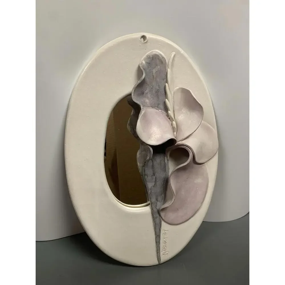 Art Pottery Mirror Calla Lily Kozon Studio Sculpted Art Signed 91, Vtg 13 X 8.5